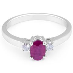 Ruby Diamond Trilogy Engagement Ring in 18 Karat White Gold Gemstone rings
