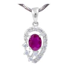 Ruby Diamond Halo Pendant in 14 Karat White Gold Precious Gems