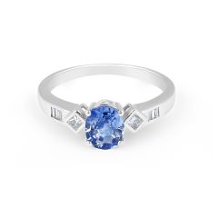 Blue Sapphire Diamond Engagement Ring in 18 Karat White Gold - Wedding Rings