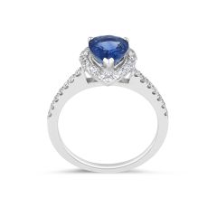 Blue Sapphire Diamond Engagement Ring in 18 Karat White Gold - Precious Gems