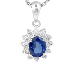 Sapphire Diamond Halo Pendant in 18 Karat White Gold 