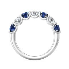 18K White Gold Alternating Sapphire And Diamond Wedding Ring Share Claw Setting 