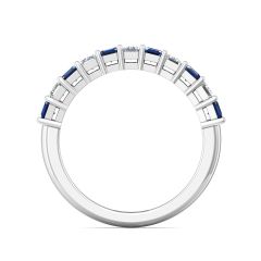  Diamond and Sapphire Emerald cut Eternity Ring 4 Claw Setting In 18K White Gold 