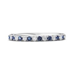 French Pavé Sapphire And Diamond Eternity Ring In 18K White Gold (1.5 mm)