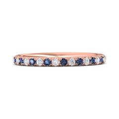 Alternating Blue Sapphire White Diamond Wedding Ring Pave Setting In 18K Rose Gold 