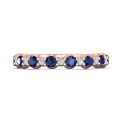 Sapphire And Diamond 18K Rose Gold Wedding Ring Share Prong Setting 