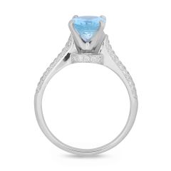 1.26ct Aquamarine Oval Cut 4 Claw Diamond Ring Pave Setting Side stones In 18K White Gold