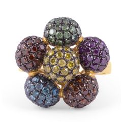 Multi Colour Diamond Cocktail Ring in 14 Karat Yellow Gold