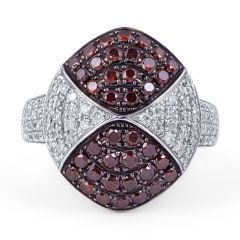 Red and White Diamond Cocktail Ring In Pave Setting 