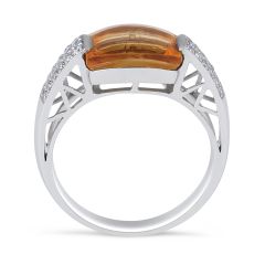 Curve Cut Citrine and Diamond Ring Tension Setting In 18 Karat White gold