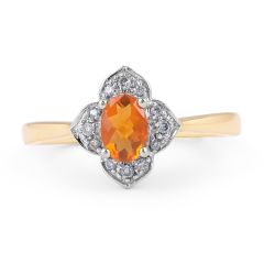 Orange Fire Opal Diamond Ring in 14 Karat Yellow Gold