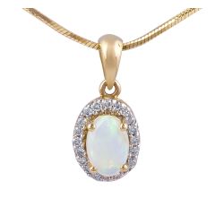 Natural Sold 4 Claw Australian Opal Diamond Pendant Pave Setting In 18 Karat Yellow Gold