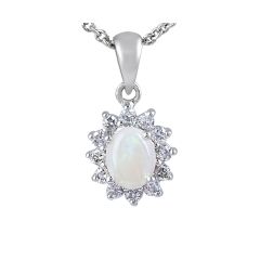 18 Karat White Gold Australian Opal Diamond  Pendant