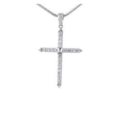 18 Karat White Gold diamond Cross Pendant Pave Setting 