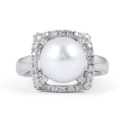Pearl and Diamond Ring in 14 Karat White Gold