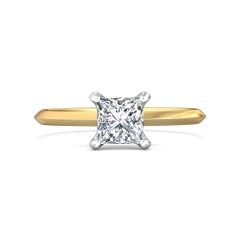 Princess Cut Solitaire Diamond Engagement Ring 4 Claw Setting Knife Edge Band -18K Yellow