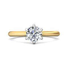 Solitaire Round Cut 6 Claw Tapered Plain Band Diamond Engagement Ring -18K Yellow