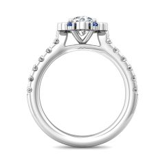 Halo Sapphire and Diamond Engagement Ring Round Cut Pave Setting Side Stones-Platinum