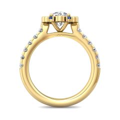 Halo Sapphire and Diamond Engagement Ring Round Cut Pave Setting Side Stones-18K Yellow