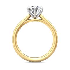 Solitaire Round Cut 6 Claw Tapered Plain Band Diamond Engagement Ring -18K Yellow