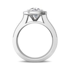 Round Cut Double Claw setting Halo Diamond Engagement Ring -18K White