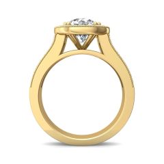 Round Cut Double Claw setting Halo Diamond Engagement Ring -18K Yellow