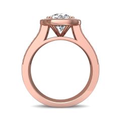 Round Cut Double Claw setting Halo Diamond Engagement Ring -18K Rose