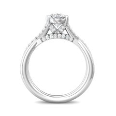 Oval Cut Cross over Double Band Pave Setting Diamond Engagement Ring 4 Claw Setting-18K White