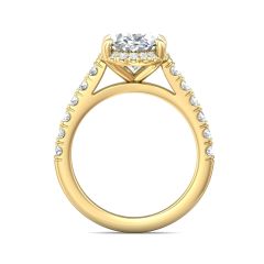 DG &amp; Co. Signature Oval Cut Halo Diamond Engagement Ring 4 Claw Setting Pave Setting Side Stone -18K Yellow