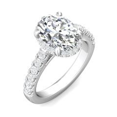 DG &amp; Co. Signature Oval Cut Halo Diamond Engagement Ring 4 Claw Setting Pave Setting Side Stone -Platinum