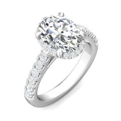 DG &amp; Co. Signature Oval Cut Halo Diamond Engagement Ring 4 Claw Setting Pave Setting Side Stone -18K White