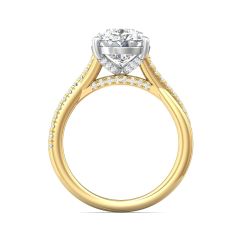 Pear Shape Cross over Double Band Pave Setting Diamond Ring 6 Claw Setting -18K Yellow
