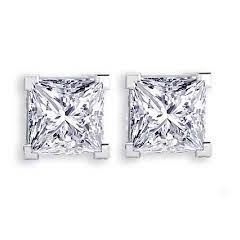 GIA Diamond Stud Earring Princess Cut Setting Four Corner Claw Setting In 18K White Gold 