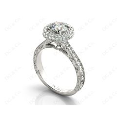 Vintage Style Double Halo Round Cut Diamond Engagement Ring With Claw Set Centre Stone in Platinum