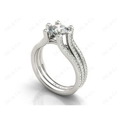 Round Cut Six Claws Diamond Signature Ring with Channel set  Down in the Shoulders in 18K White