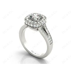 Cushion Cut Halo Ring with Milgrain claw set centre stone in Platinum