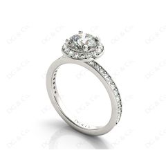 Round Cut Halo Diamond Ring with Four Claws Set Centre Stone in Platinum