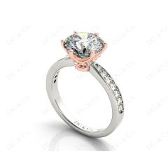 Round Cut Six Claw Set Diamond Ring with Pave Set Side Stones in Platinum