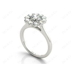 Round Cut Halo Diamond Engagement ring with claw set centre stone in 18K White