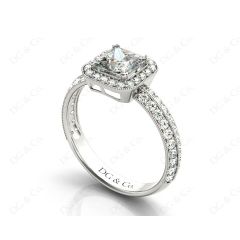 Princess Cut Halo Ring with Milgrain Claw Set Centre Stone in 18K White