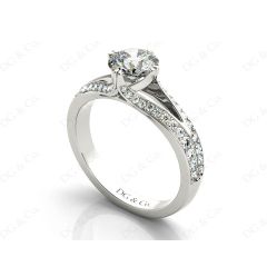 Round Cut Four Claw Set Diamond Ring with Round Cut Diamonds Down the Shoulders in Platinum