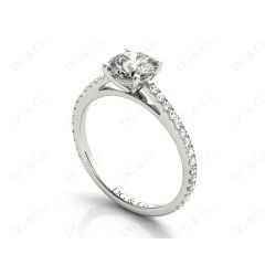 Engagement Ring Round Cut Claw Set Diamond Ring with pave set side stone in Platinum