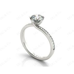 Round Cut Twist band claw set diamond with grain set side stone in Platinum