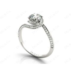 Round Cut Twist band claw set diamond with grain set side stone in Platinum