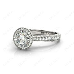 Round Cut Halo Vintage Diamond Engagement Ring With Claw Set Centre Stone in Platinum