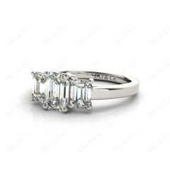 Emerald Cut Four Claw Trilogy Diamond Engagement Ring in 18K White