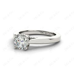 Round Cut Classic Solitaire Four Claws Diamond Engagement Ring with Micro Pavé Set Prongs in 18K White