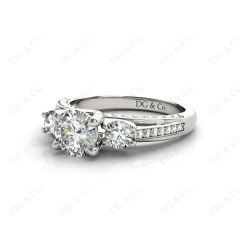 Three Stone Diamond Engagement Ring Round Cut with a Channel Share Prong Shoulder Setting in 18K White Gold 