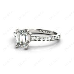 Emerald Cut Diamond Engagement Ring with Four Prong Set Centre Stone  In 18K White Gold