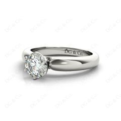 Round cut classic diamond solitaire ring with six claws setting in 18K White